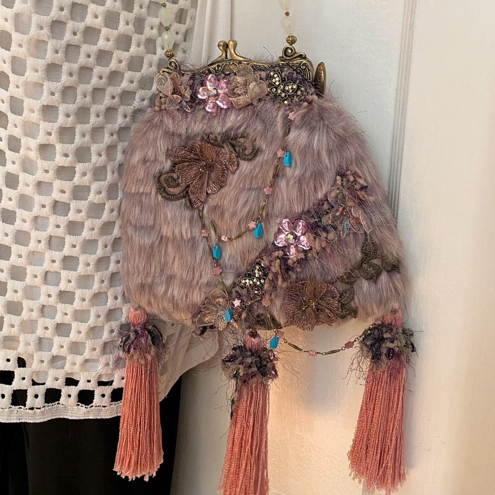 MARY FRANCES One of a Kind Light Mauve Jeweled Bag